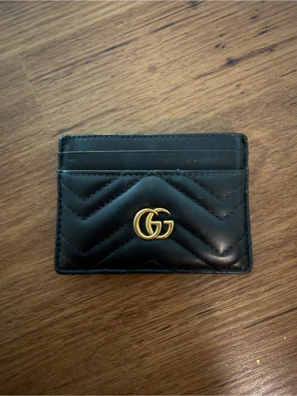 Gucci Black Quilted Chevron Leather Card Holder with Gold GG